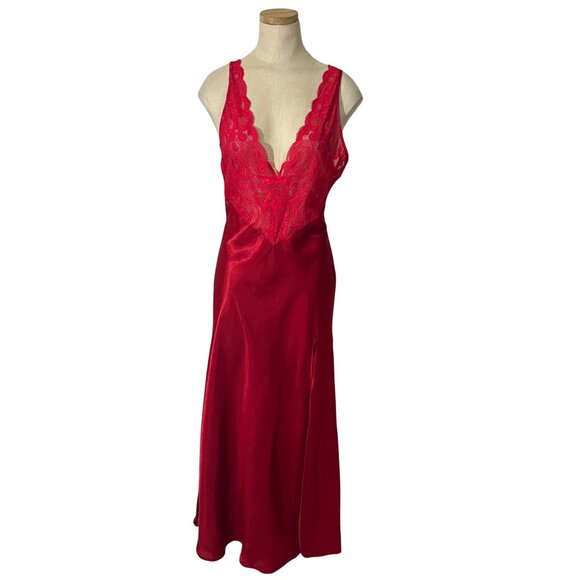 Victoria's Secret nightgown women's M red lace vtg 80's full length gold label - Picture 9 of 10